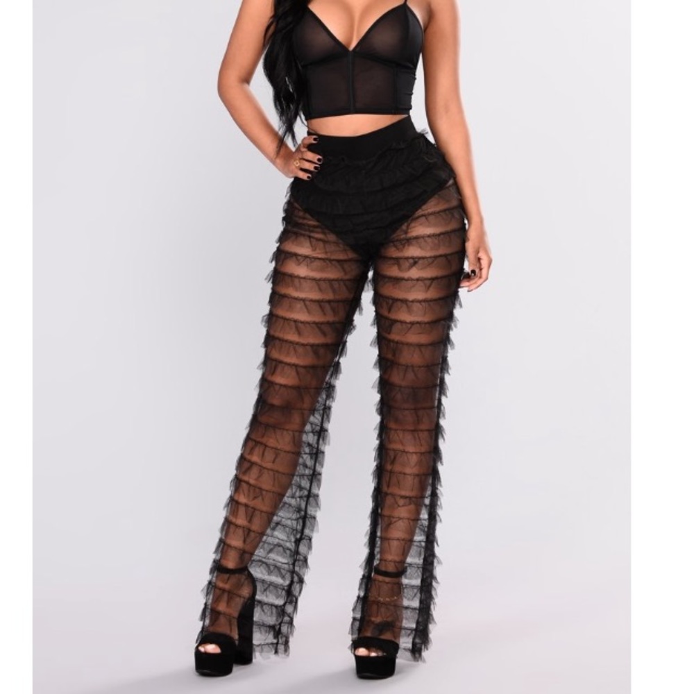 Fashion Nova Ruffle Mesh See through Pants